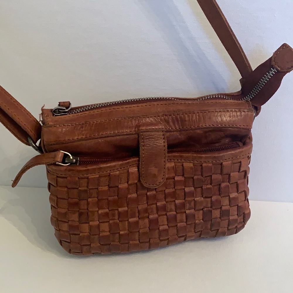 Brown Woven Leather Crossbody Bag